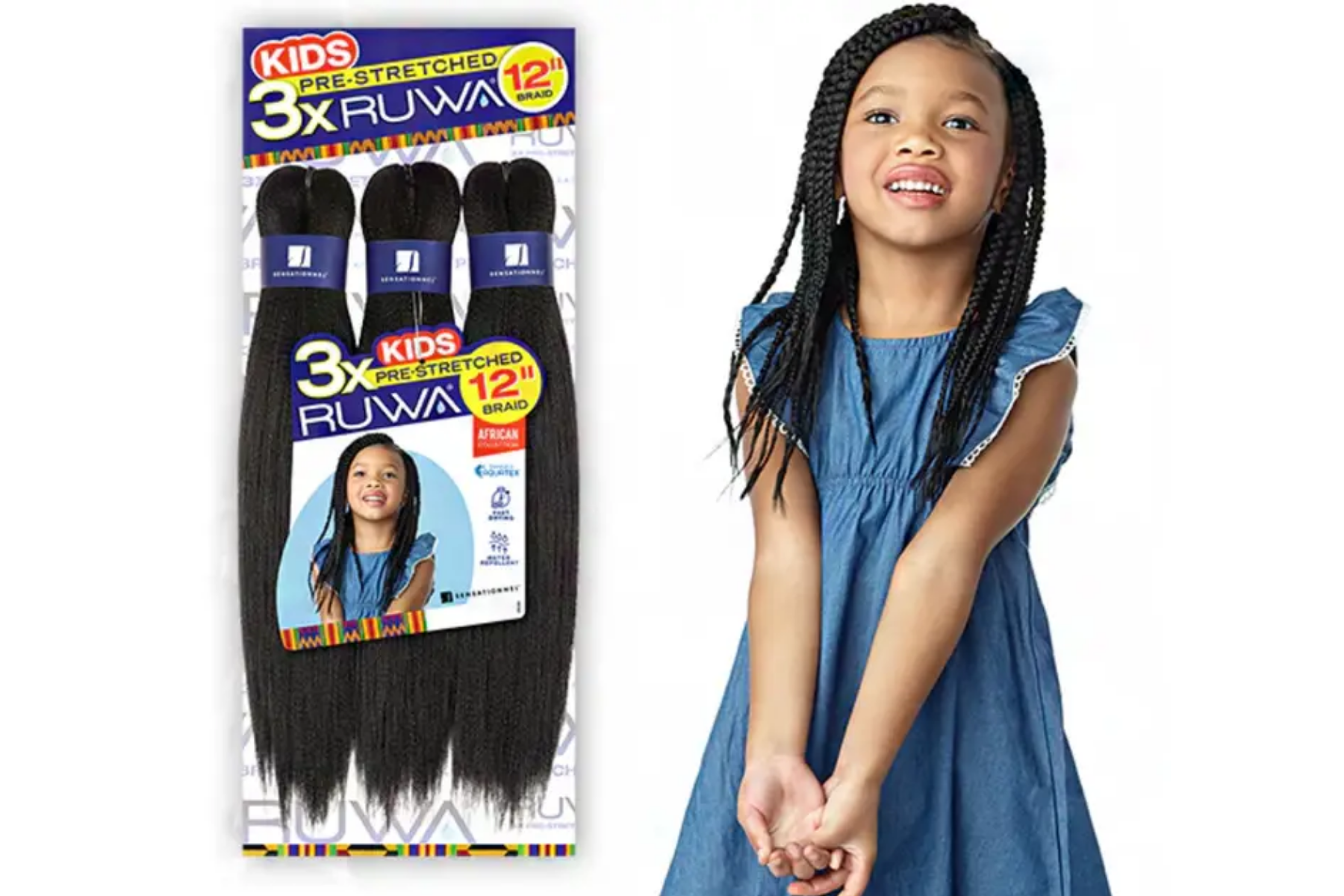 sensationnel 3x ruwa kids braiding hair 12''